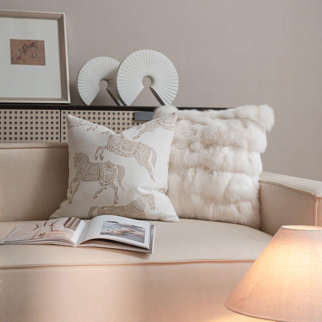 Croker Horse Throw Pillow Cushion Cover - White Horse Chenille Jacquard Embroidery Couch Sofa Pillow Covers for Living Room Bedroom