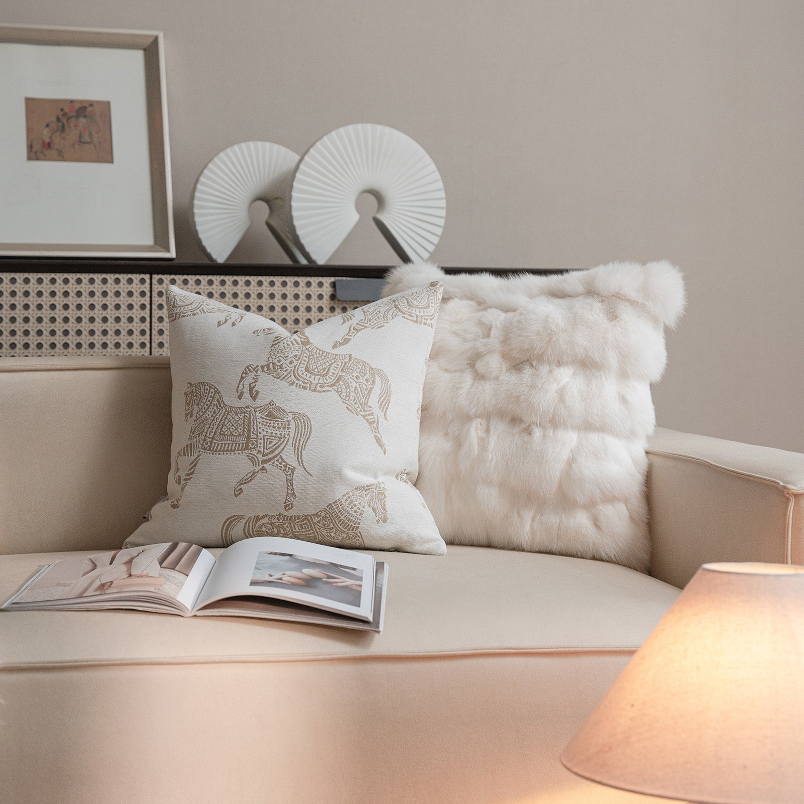 Croker Horse Throw Pillow Cushion Cover - White Horse Chenille Jacquard Embroidery Couch Sofa Pillow Covers for Living Room Bedroom