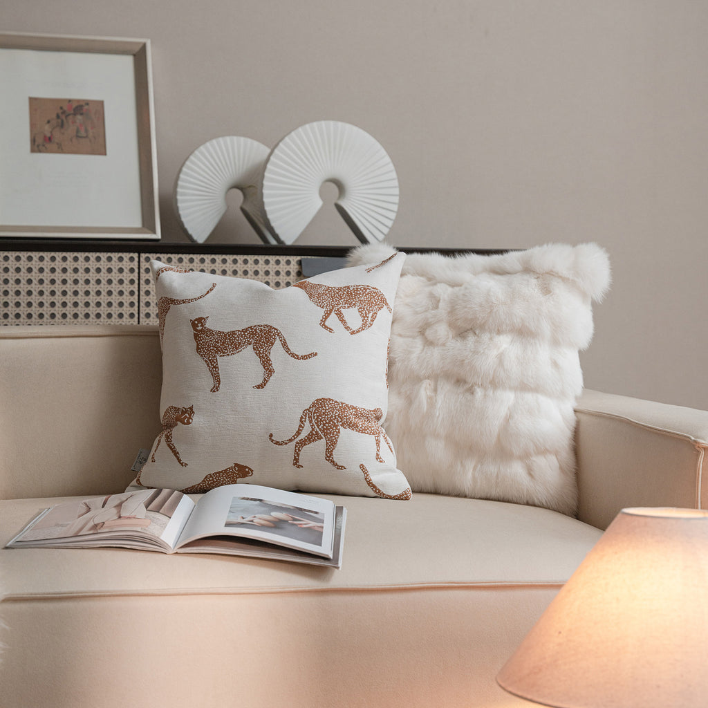 Croker Horse Throw Pillow Cushion Covers - Orange Leopard Cheetah Chenille Jacquard Embroidery Couch Sofa Pillow Covers for Living Room Bedroom