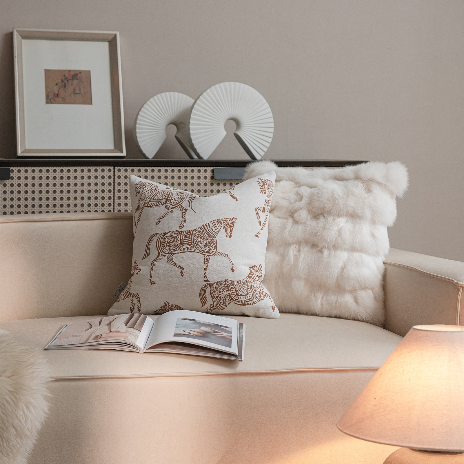 Croker Horse Throw Pillow Cushion Covers - Orange Horse Chenille Jacquard Embroidery Couch Sofa Pillow Covers for Living Room Bedroom
