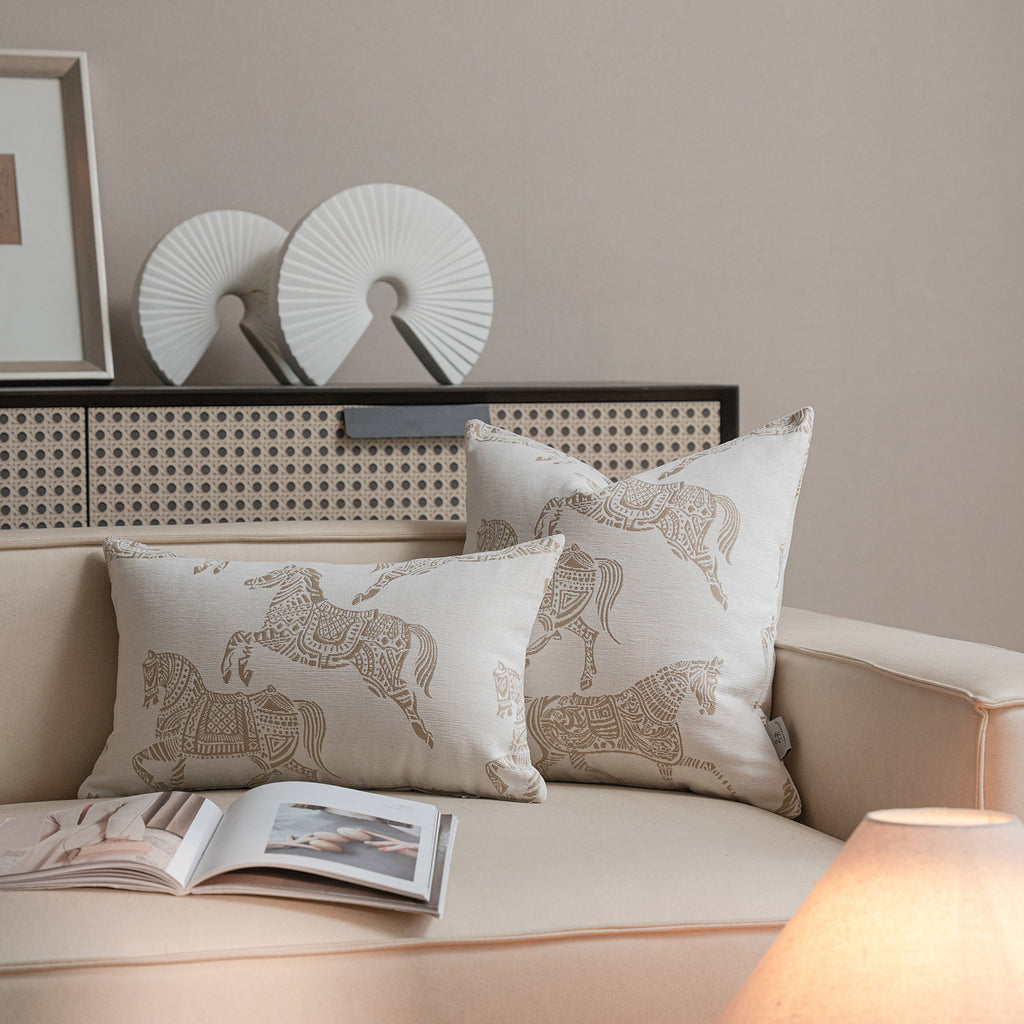 Croker Horse Throw Pillow Cushion Cover - White Horse Chenille Jacquard Embroidery Couch Sofa Pillow Covers for Living Room Bedroom