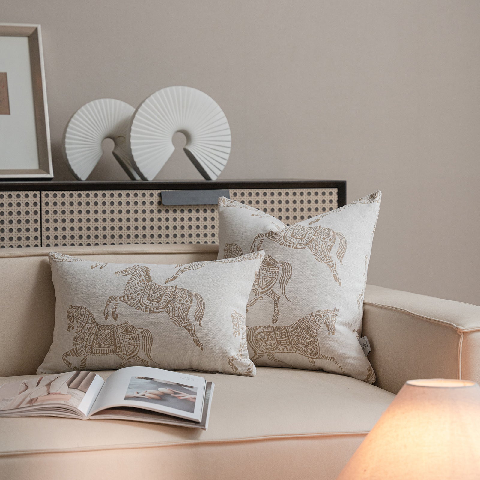Croker Horse Throw Pillow Cushion Cover - White Horse Chenille Jacquard Embroidery Couch Sofa Pillow Covers for Living Room Bedroom