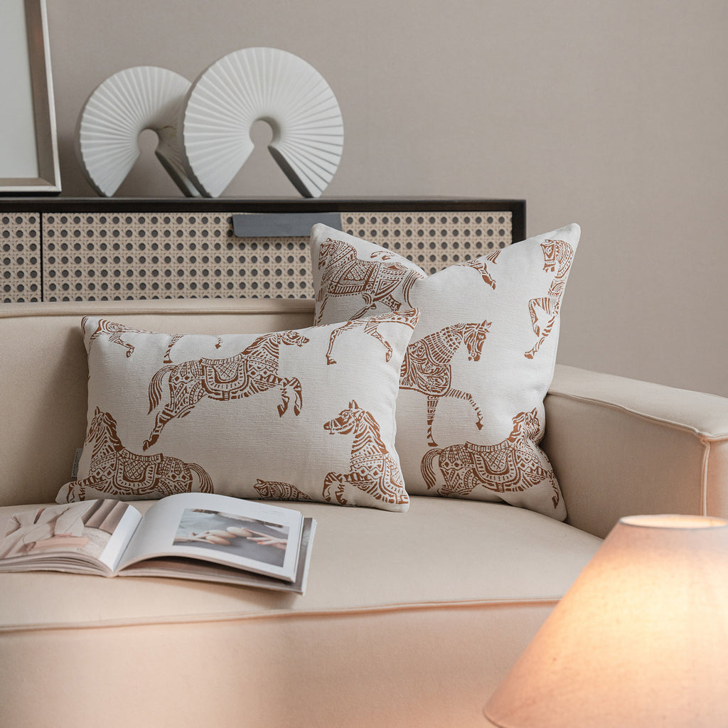 Croker Horse Throw Pillow Cushion Covers - Orange Horse Chenille Jacquard Embroidery Couch Sofa Pillow Covers for Living Room Bedroom