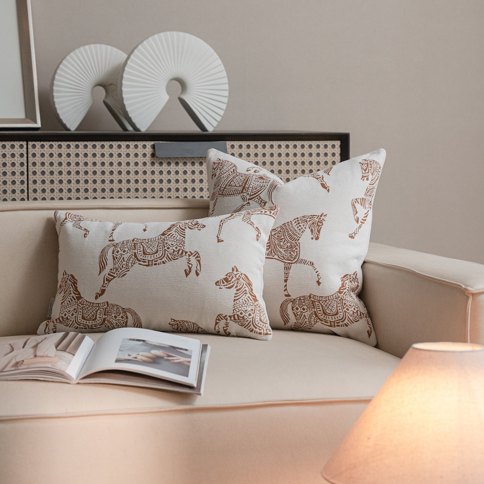 Croker Horse Throw Pillow Cushion Covers - Orange Horse Chenille Jacquard Embroidery Couch Sofa Pillow Covers for Living Room Bedroom
