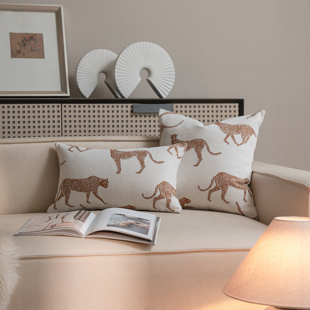 Croker Horse Throw Pillow Cushion Covers - Orange Leopard Cheetah Chenille Jacquard Embroidery Couch Sofa Pillow Covers for Living Room Bedroom