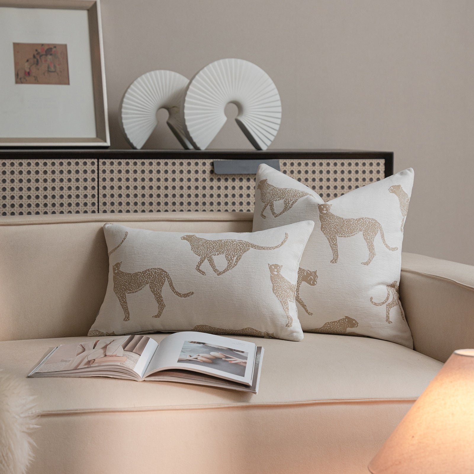 Croker Horse Throw Pillow Cushion Covers - White Leopard Cheetah Chenille Jacquard Embroidery Couch Sofa Pillow Covers for Living Room Bedroom