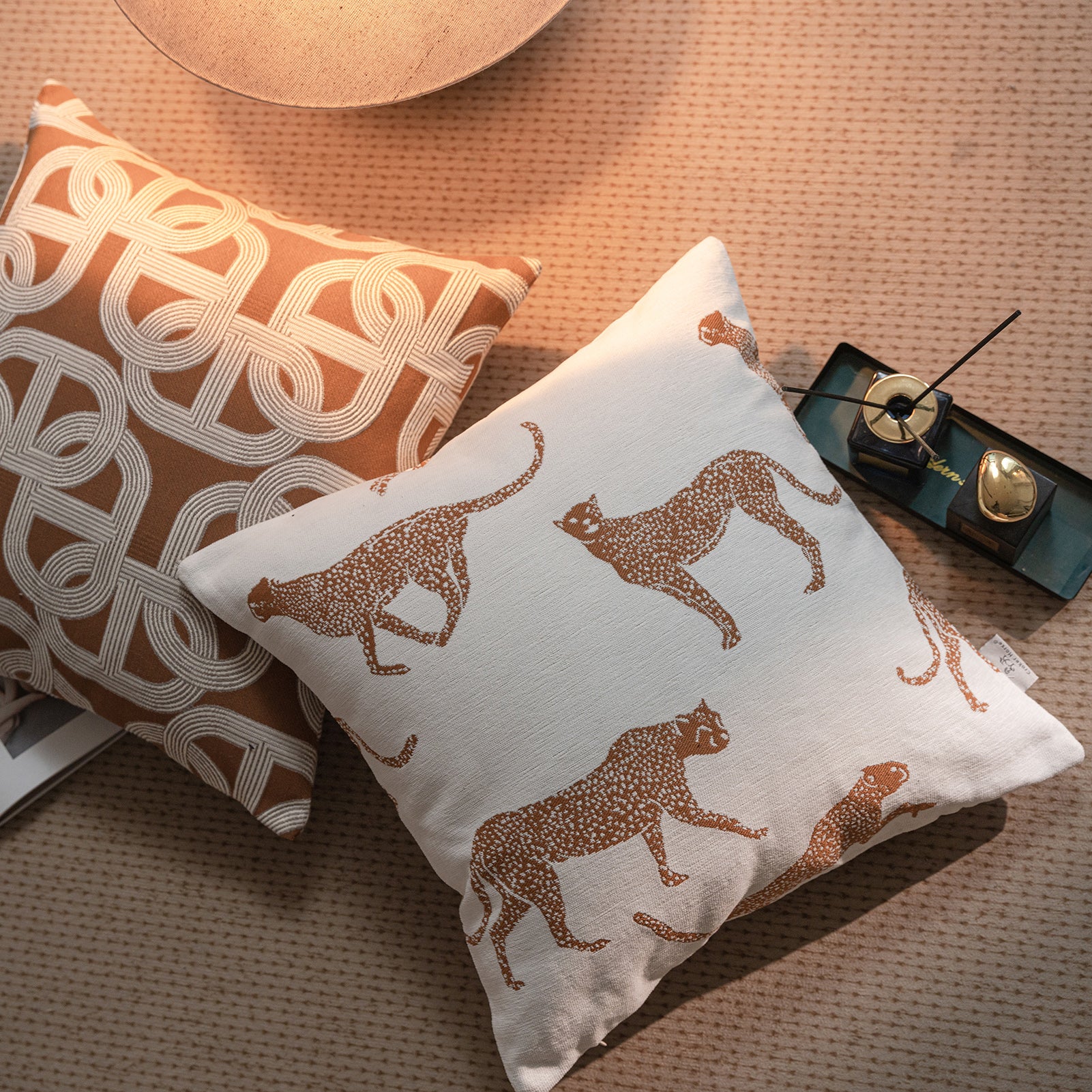 Croker Horse Throw Pillow Cushion Covers - Orange Leopard Cheetah Chenille Jacquard Embroidery Couch Sofa Pillow Covers for Living Room Bedroom