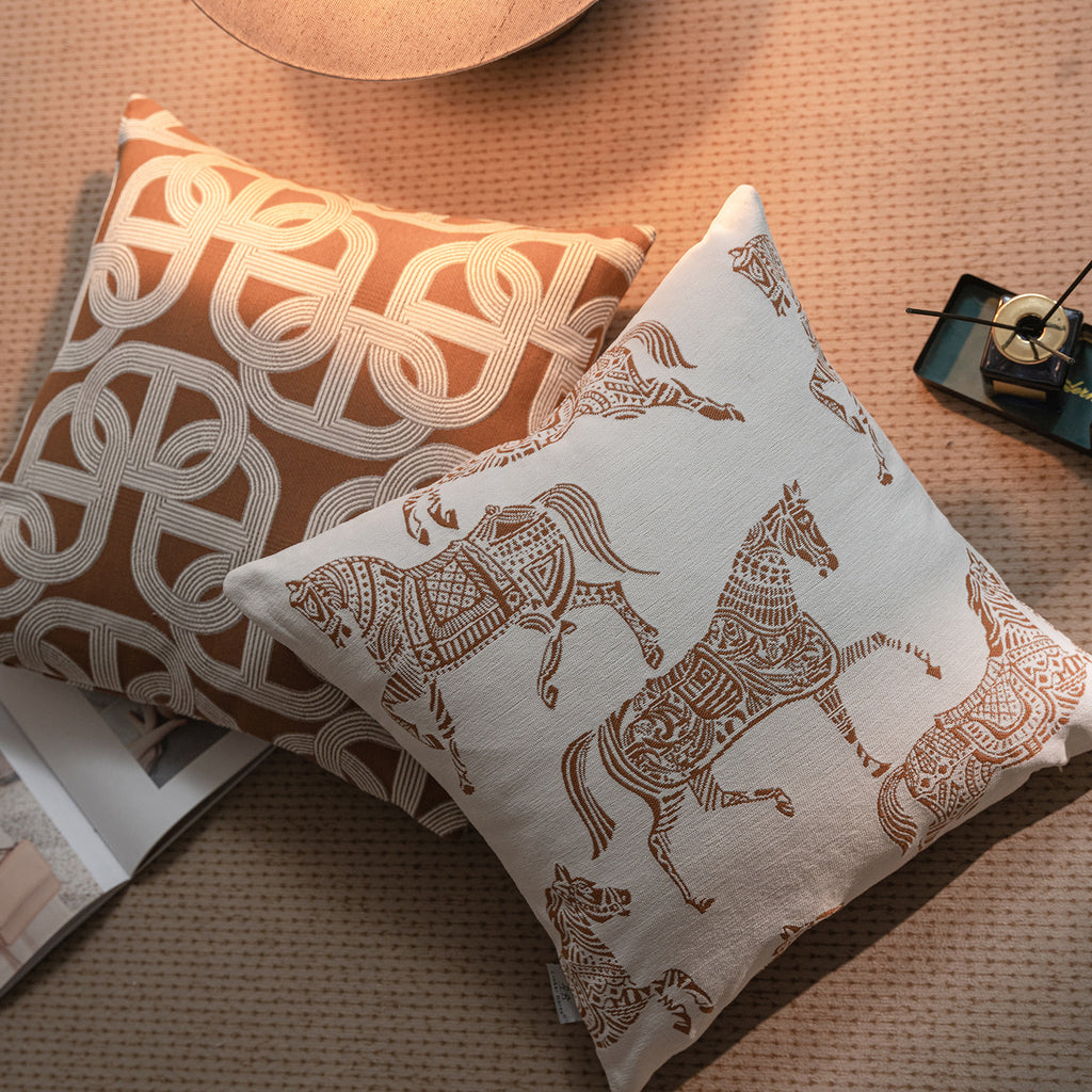 Croker Horse Throw Pillow Cushion Covers - Orange Horse Chenille Jacquard Embroidery Couch Sofa Pillow Covers for Living Room Bedroom