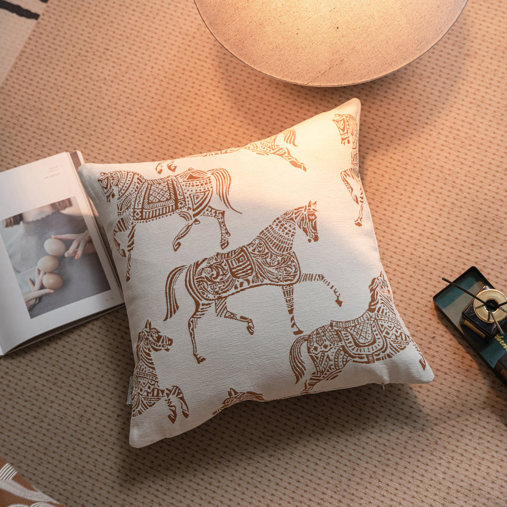 Croker Horse Throw Pillow Cushion Covers - Orange Horse Chenille Jacquard Embroidery Couch Sofa Pillow Covers for Living Room Bedroom