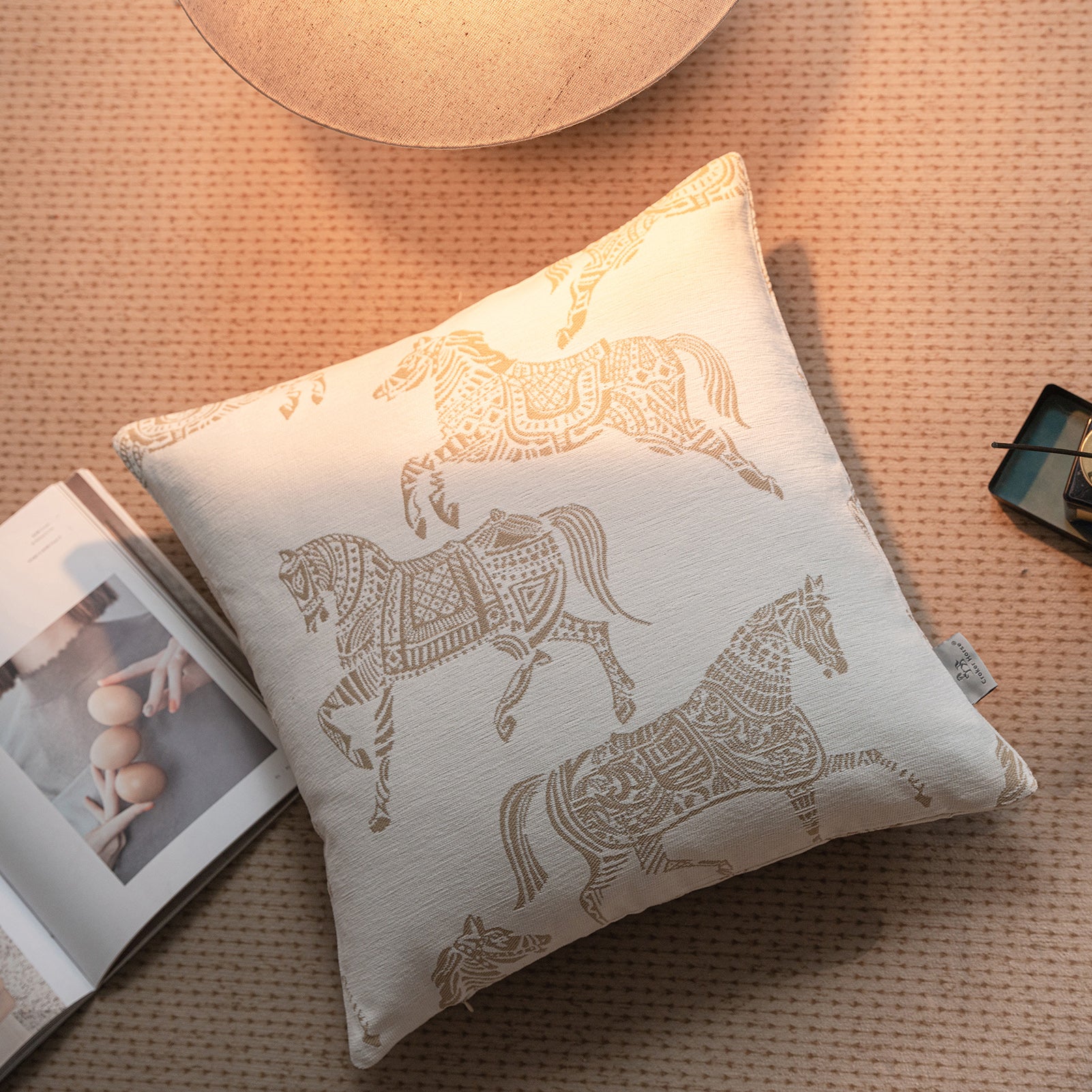 Croker Horse Throw Pillow Cushion Cover - White Horse Chenille Jacquard Embroidery Couch Sofa Pillow Covers for Living Room Bedroom