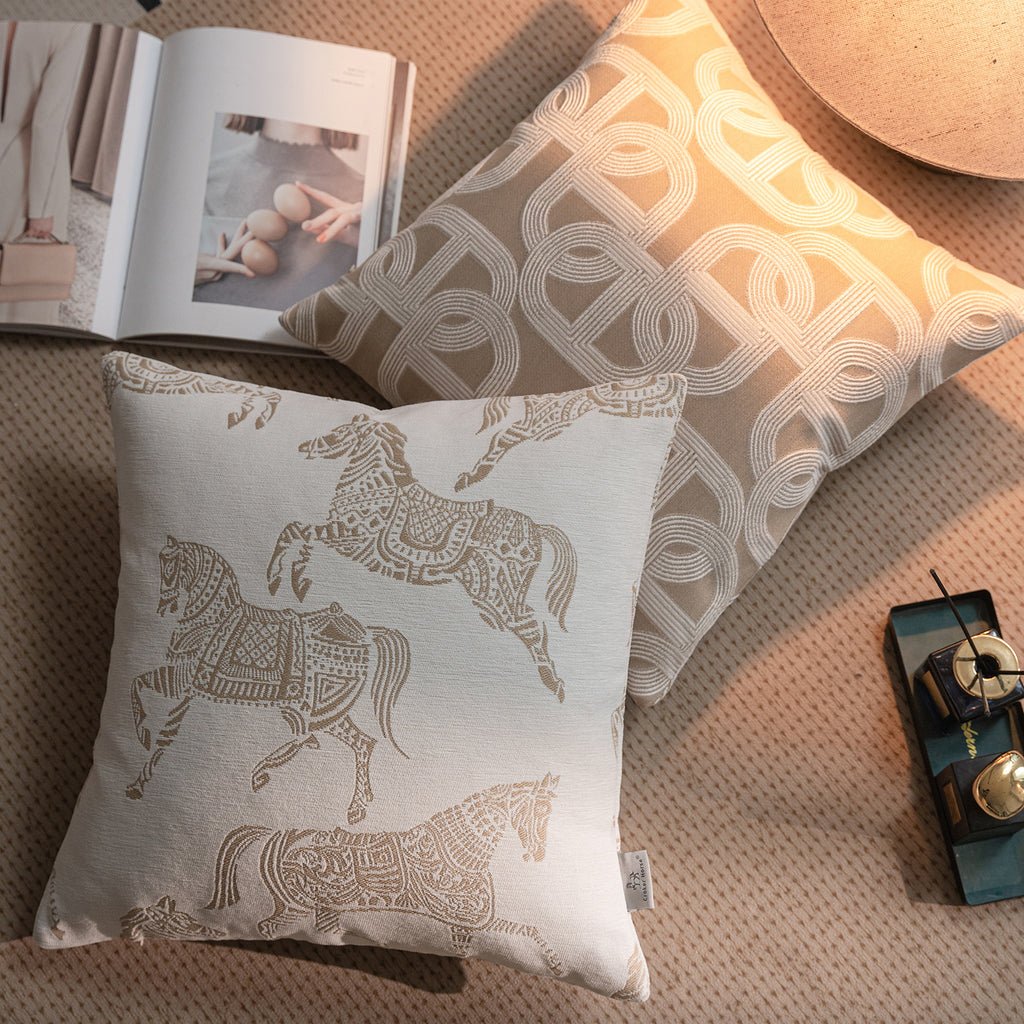 Croker Horse Throw Pillow Cushion Cover - White Horse Chenille Jacquard Embroidery Couch Sofa Pillow Covers for Living Room Bedroom
