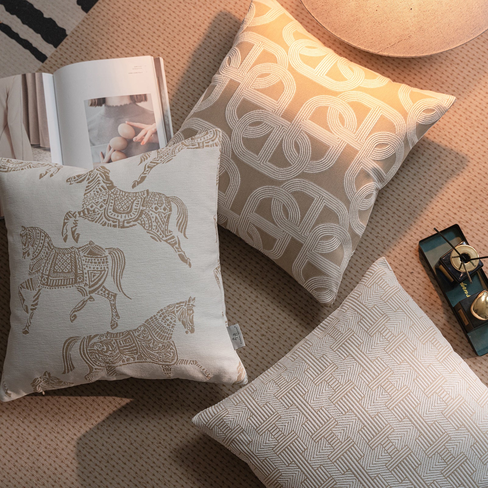 Croker Horse Throw Pillow Cushion Cover - Emma Beige Tawny Birch Stripe Pattern Series Luxury Couch Sofa Pillow for Living Room Bedroom