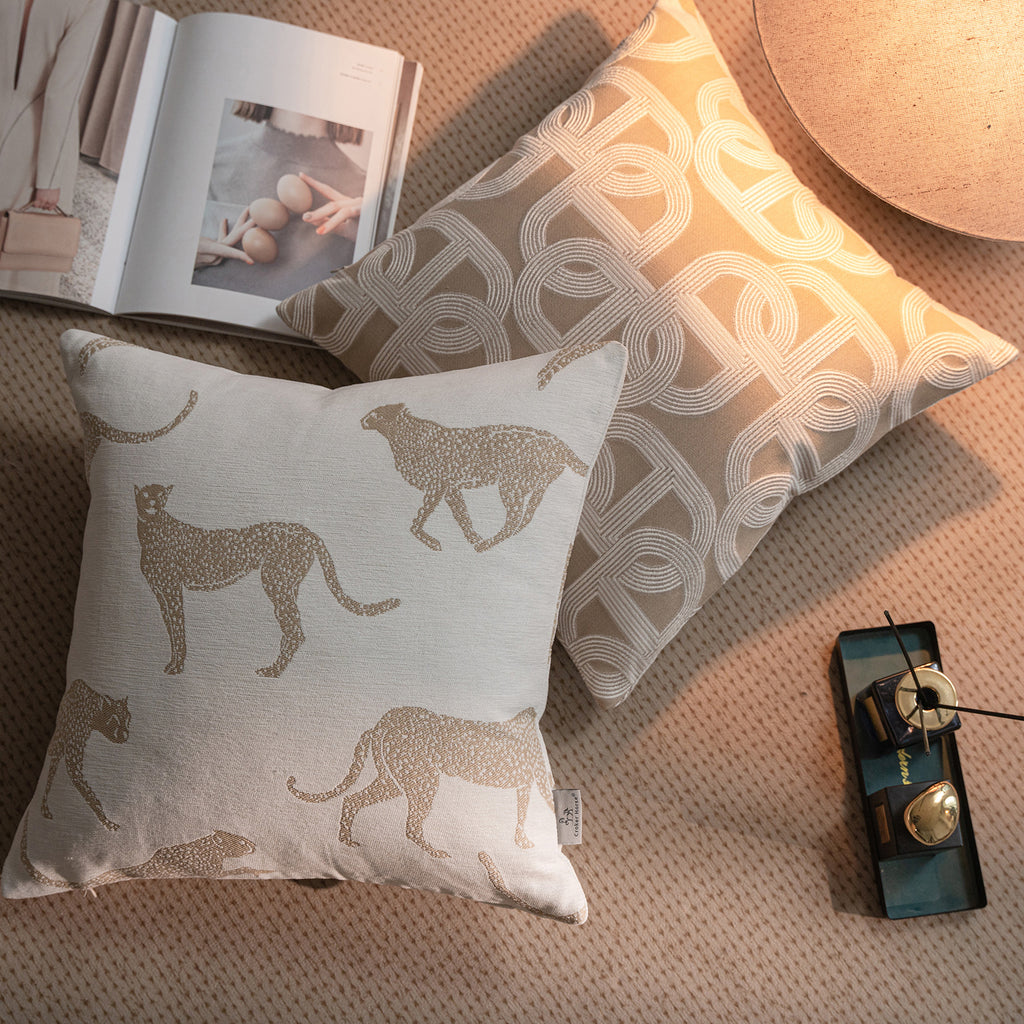 Croker Horse Throw Pillow Cushion Covers - White Leopard Cheetah Chenille Jacquard Embroidery Couch Sofa Pillow Covers for Living Room Bedroom