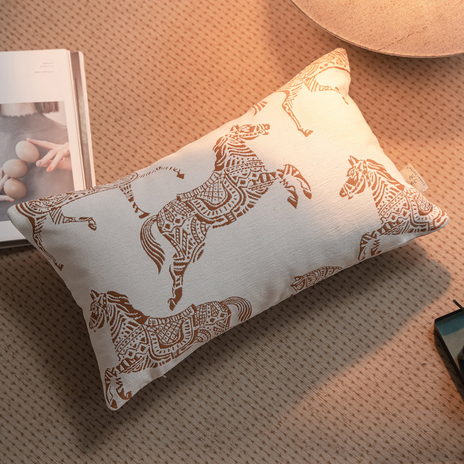 Croker Horse Throw Pillow Cushion Covers - Orange Horse Chenille Jacquard Embroidery Couch Sofa Pillow Covers for Living Room Bedroom