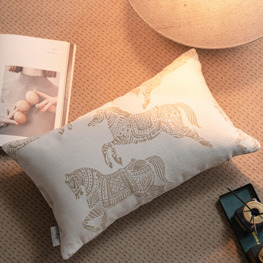 Croker Horse Throw Pillow Cushion Cover - White Horse Chenille Jacquard Embroidery Couch Sofa Pillow Covers for Living Room Bedroom