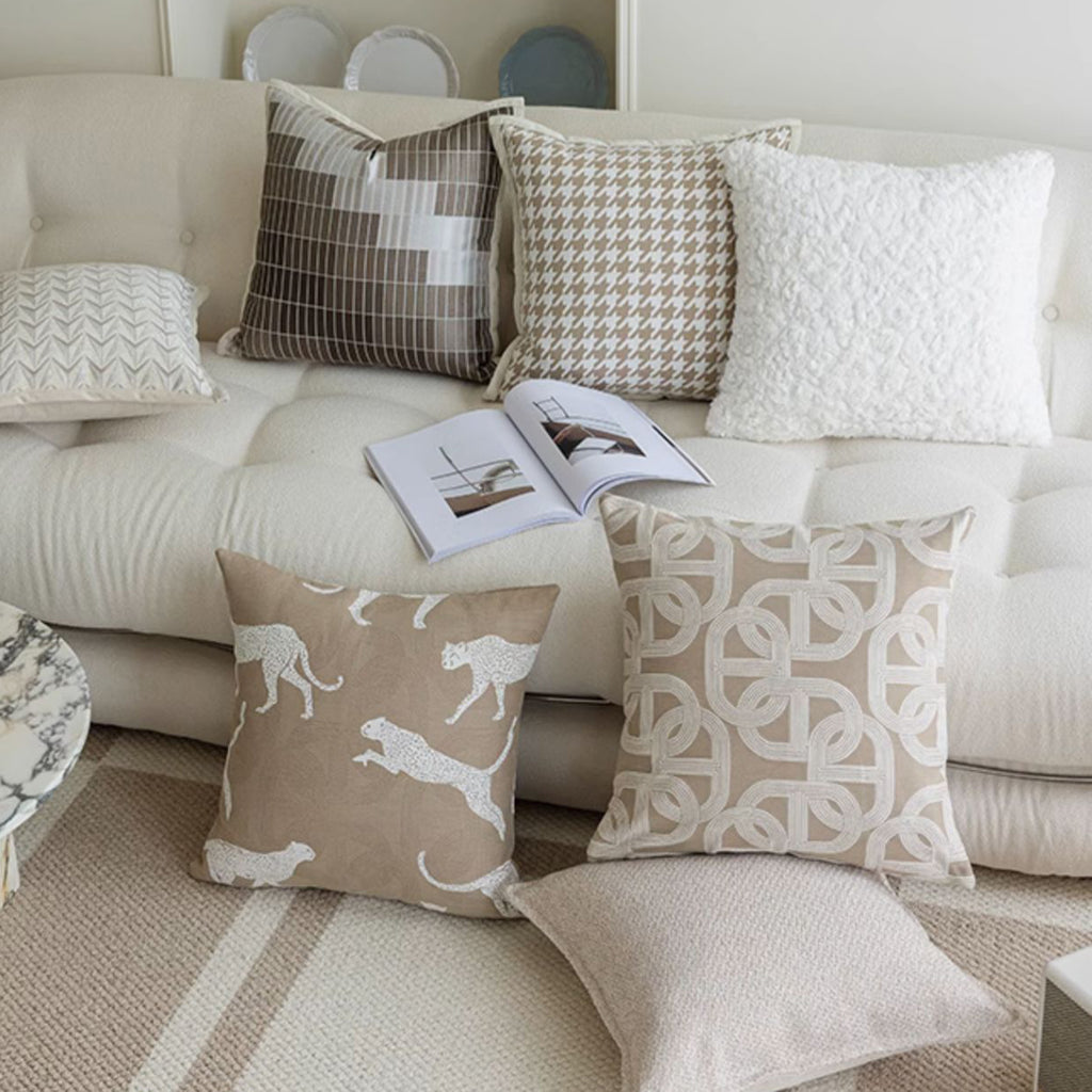 Croker Horse Throw Pillow Cushion Cover - Beige Pig Nose Pattern Chenille Jacquard Embroidery Luxury Modern Style Couch Sofa Pillow for Living Room Bedroom